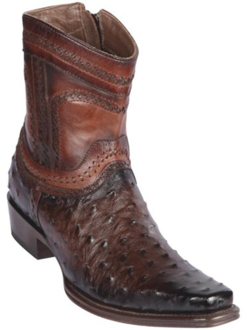 Los Altos Men's Ostrich Ankle Boot European Square Toe Inside Zipper- US 11 EE
